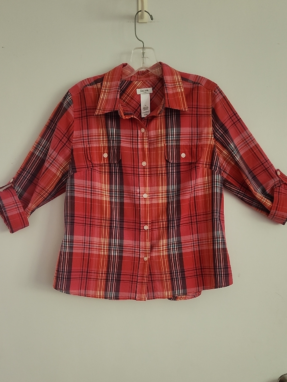 Liz Claiborne Red and Blue Plaid Button-Front Shirt